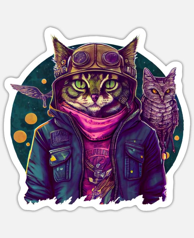 A Cat And An Owl on Sticker
