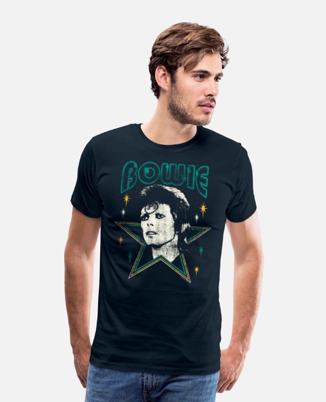David Bowie Lettering With Portrait And Star on Men’s Premium T-Shirt