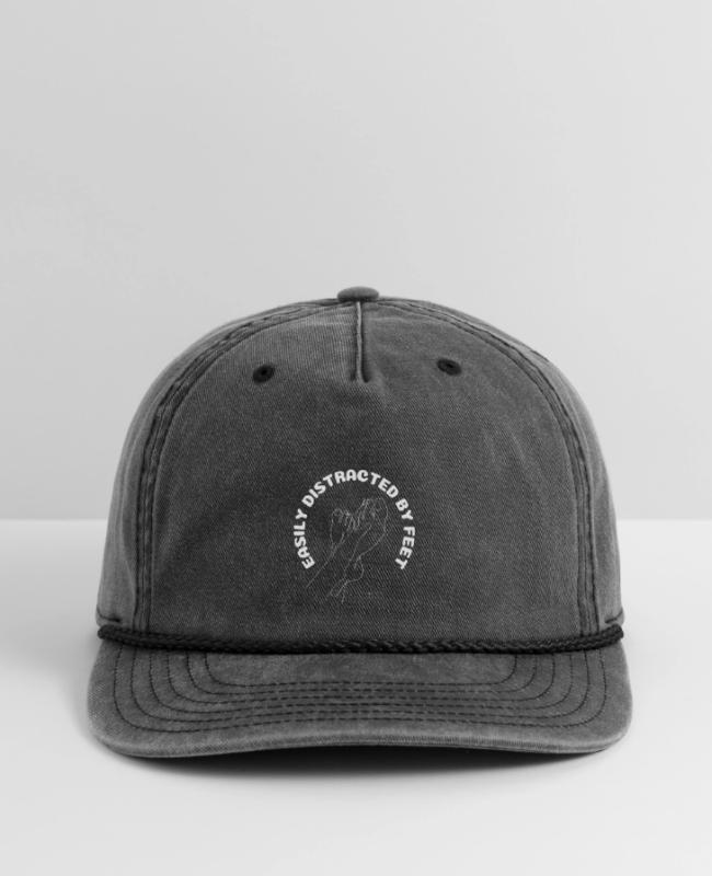 Easily Distracted by Feet Line Art on Vintage Washed Rope Cap