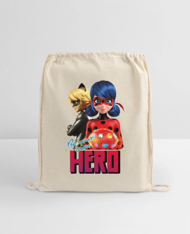 Miraculous Be Your Own Hero Ladybug Cat Noir on Cotton Drawstring Bag