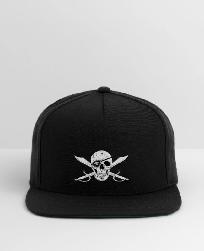 Pirate Flag Jolly Roger w Eyepatch right on Cap