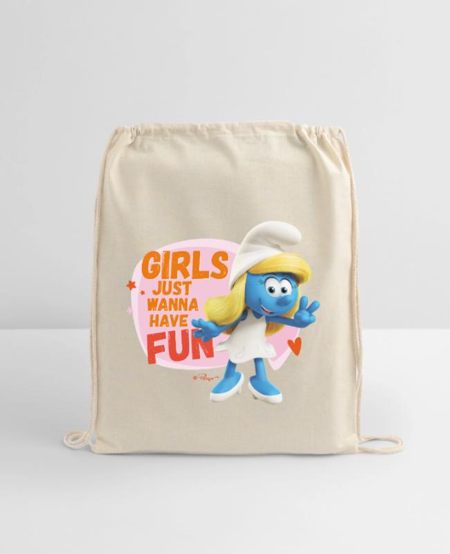 The Smurfs Smurfette Girls Just Wanna Have Fun on Cotton Drawstring Bag